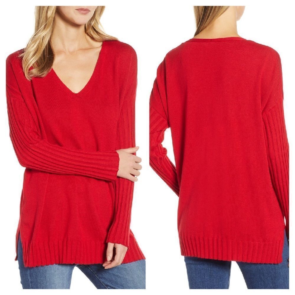 Vince Camuto V-Neck Ribbed Sweater Size Large